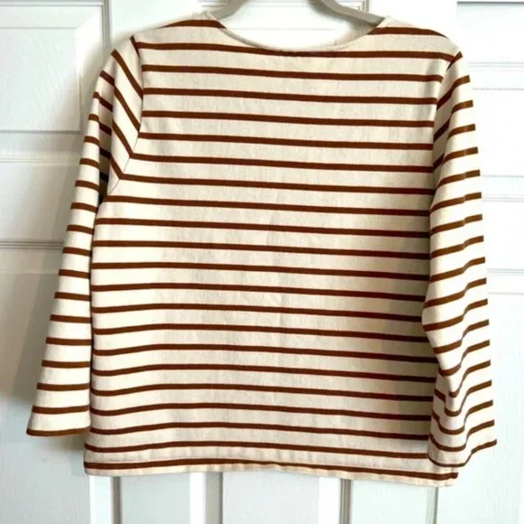 SEZANE COLETTE MARINIÈRE ECRU CAMEL STRIPED XL - Picture 4 of 6